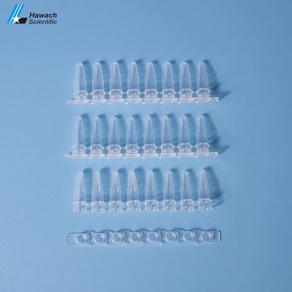 Tubos de PCR de 8 bandas con tapa plana